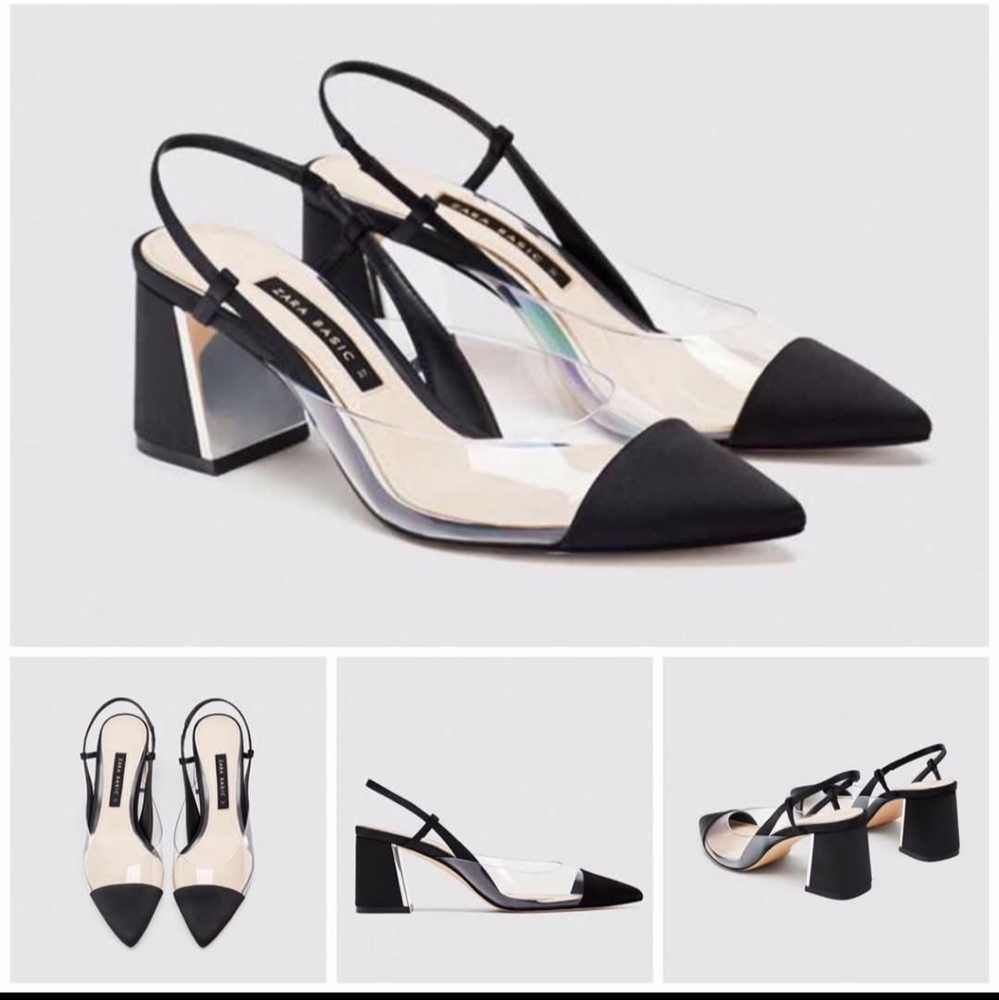 Zara Vynil Slingback Block Heel Pumps